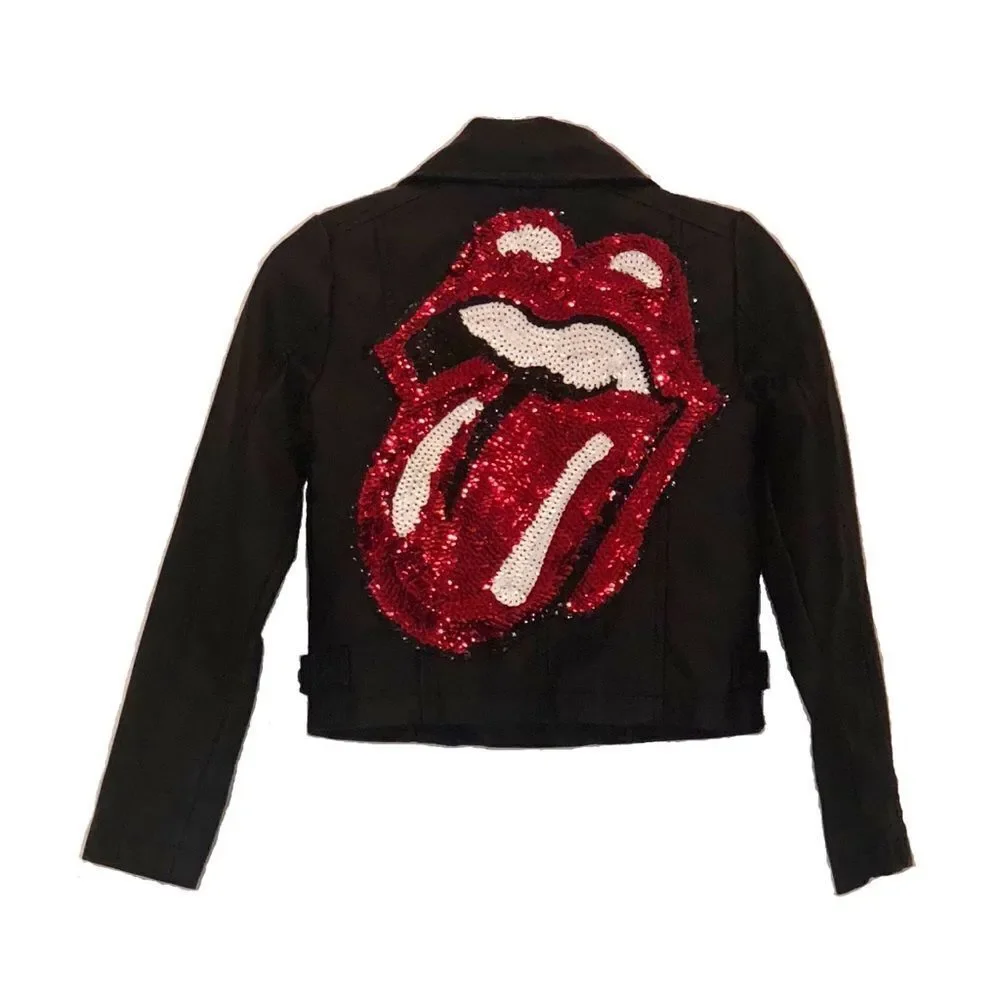 Kid's Leather Jacket W/ R Stones Sequin Patch